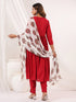 Janasya Women's Maroon Rayon Embellished Mirror Work A-line Kurta Set
